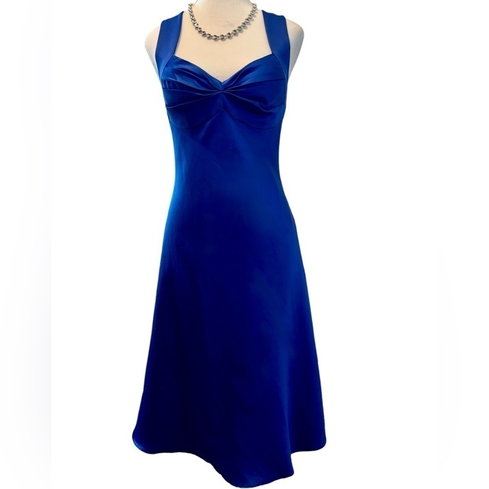 Calvin Klein | Royal Blue Satin Halter Tuxedo Midi Gown (6)